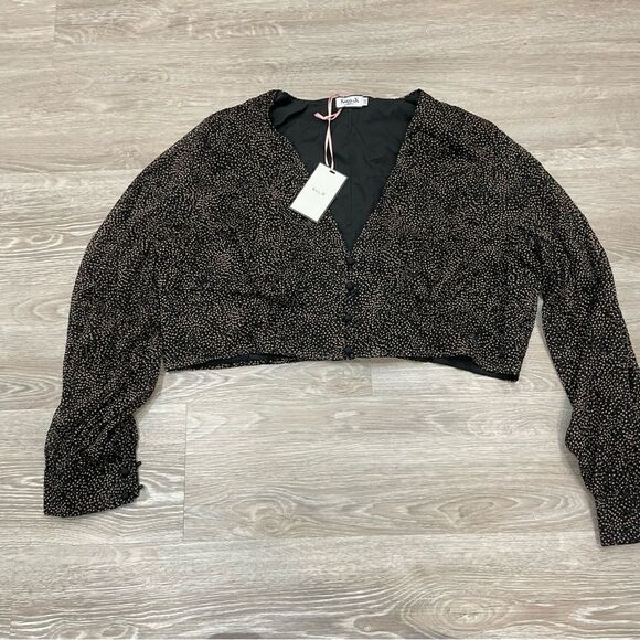 Koco & K Plus volume sleeve crop top in disty print Long Sleeves Button Up Shirt - Picture 2 of 9